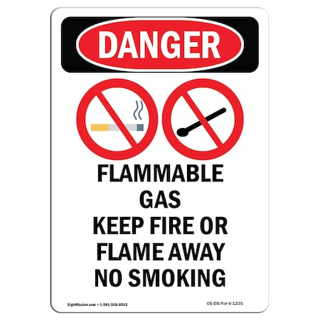 Signmission OSHA Danger Sign, 10" Height, Rigid Plastic, Flammable Gas Keep, Portrait, V-1235 OS-DS-P-710-V-1235